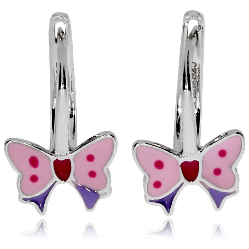 SilverRepublic Stříbrné dětské náušnice - Motýlci v růžové