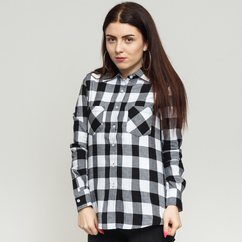 Urban Classics Ladies Checked Flanell Shirt černá / bílá