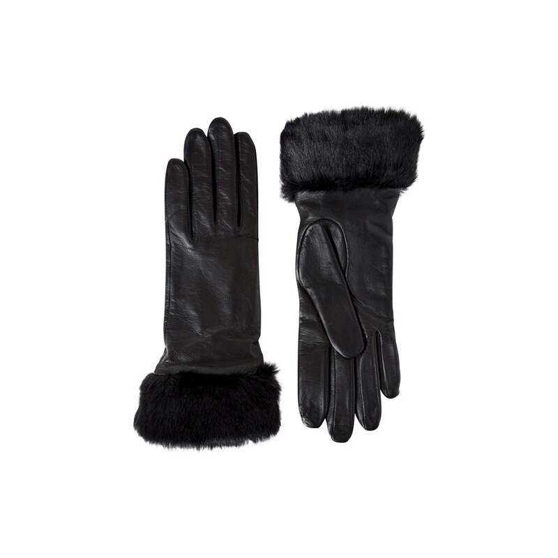 Promod Fur trim leather gloves