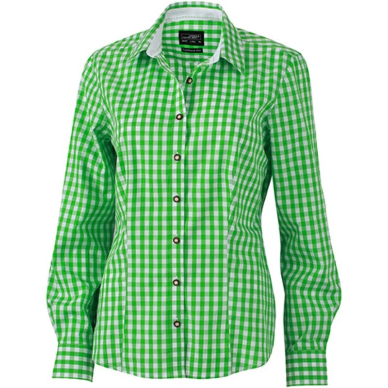 James & Nicholson Dámská kostkovaná košile James & Nicholson (JN637) Zelená / Bílá XS