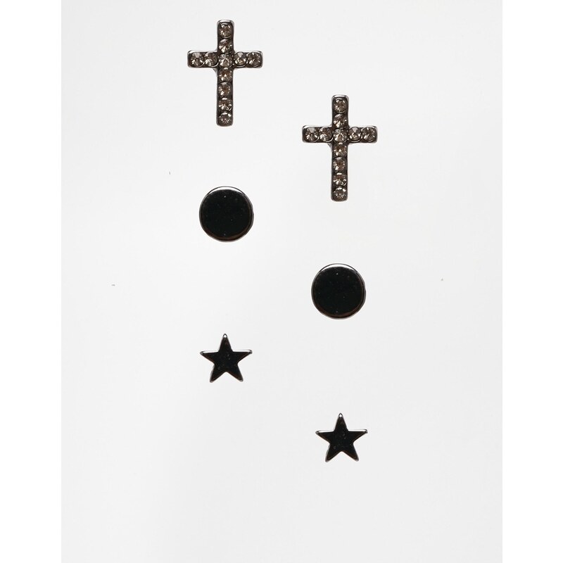 Pieces Loraine Mulipack Studs with Cross - Silver