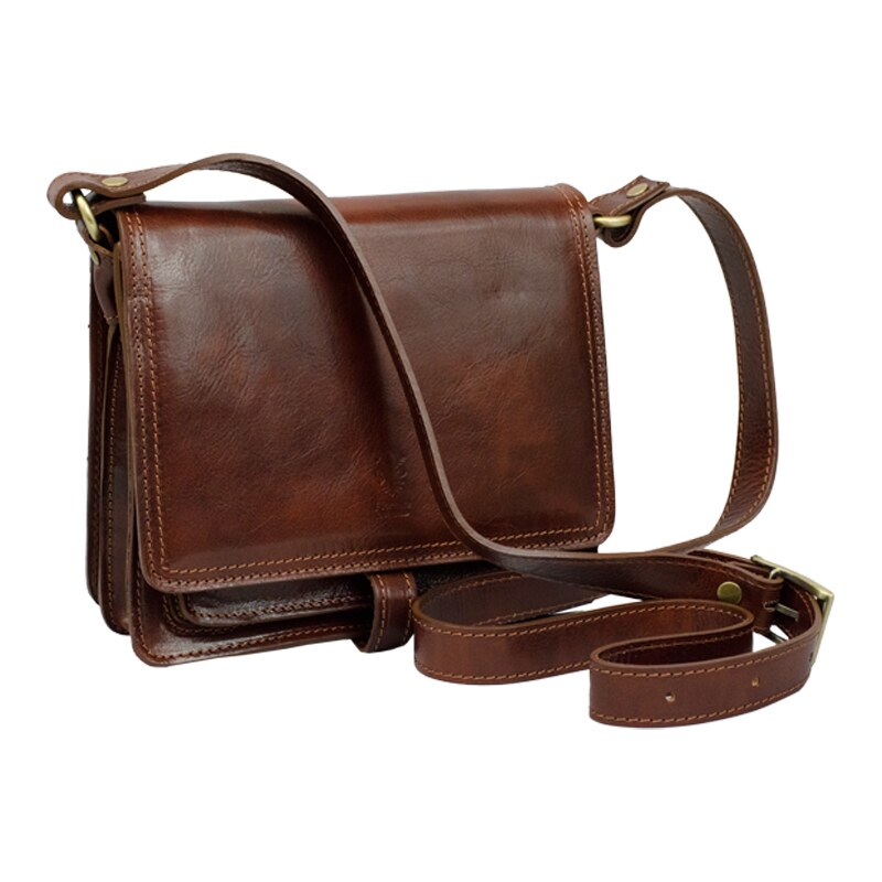 Hnědá kožená italská crossbody kabelka Quieta Marrone NovaKabelka.cz