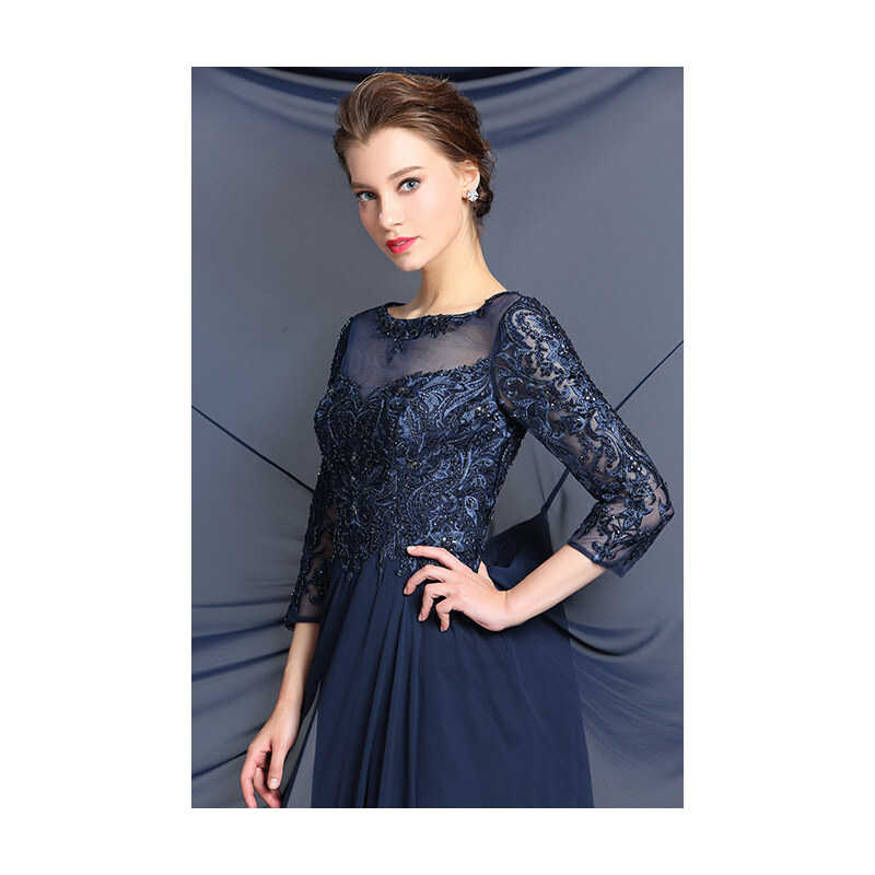 CELEBRE Dlouhé tmavě modré večerní šaty č. 180014