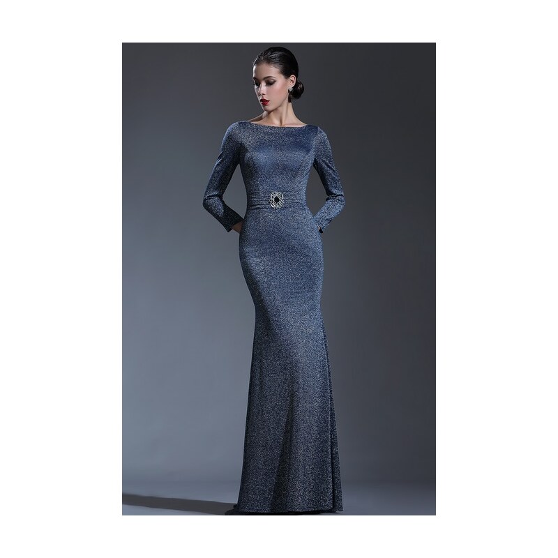 CELEBRE Dlouhé modro-stříbrné společenské šaty č. 180078