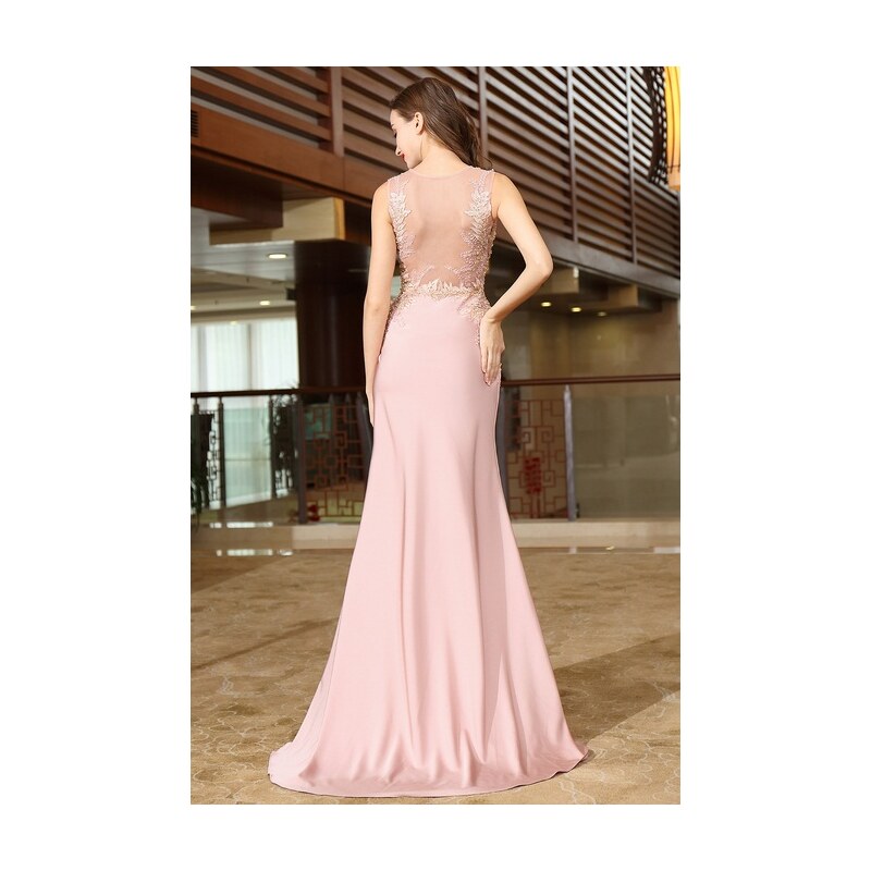 CELEBRE Dlouhé růžové společenské šaty č. 180025