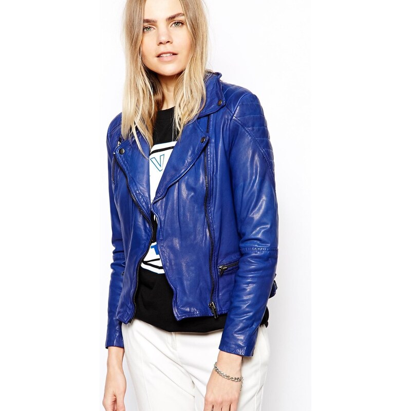 Muubaa Ollon Quilted Leather Jacket in Cobalt - Blue