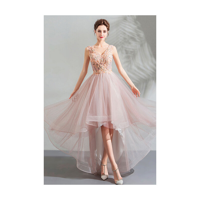 CELEBRE Šaty růžové s asymetrickou sukní č. 190079