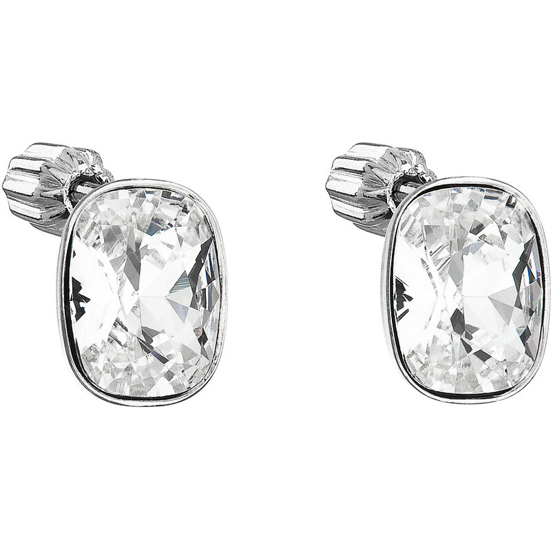 Stříbrné náušnice pecka s krystaly Swarovski bílý obdélník 31279.1 74171172