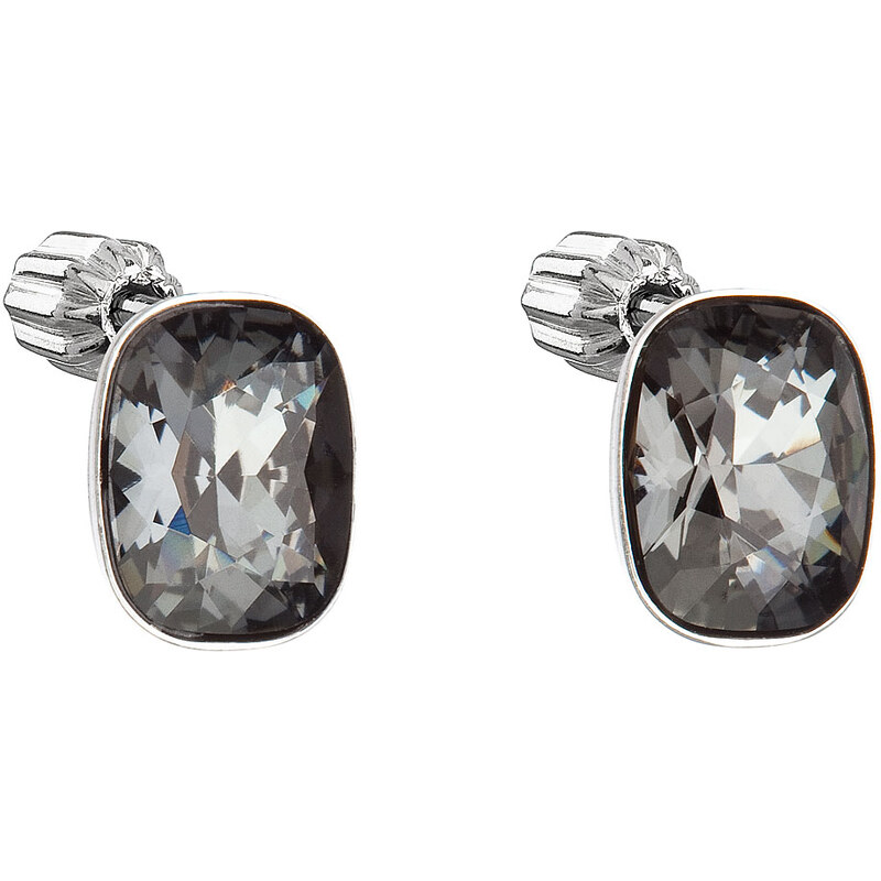 Stříbrné náušnice pecka s krystaly Swarovski černý obdélník 31279.5 74171173