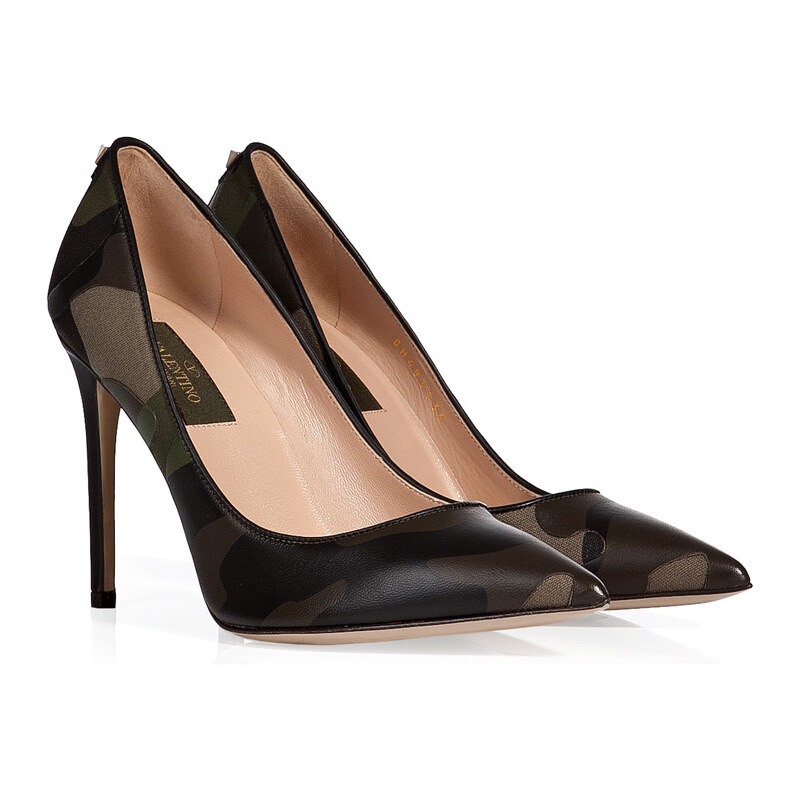 Valentino Leather/Cotton Camouflage Print Pumps