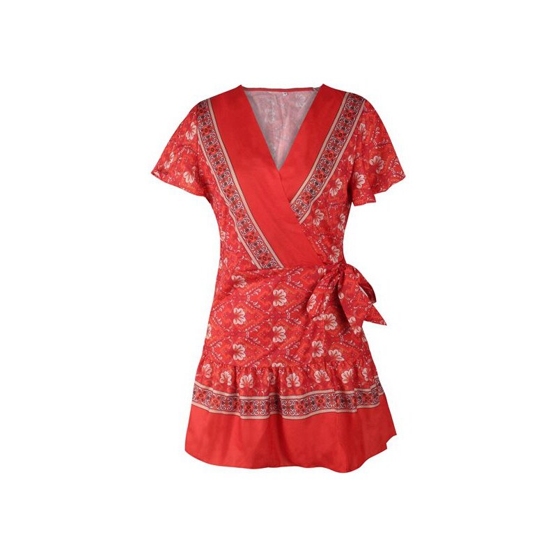 LM moda Krátké letní šaty červené zavinovací 183045