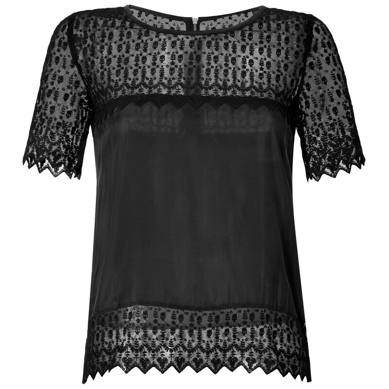 The Kooples Silk Blouse with Lace Trim