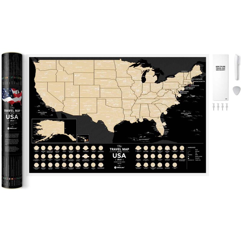 Stírací mapa Travel Map USA Black