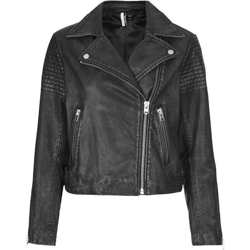 Topshop Authentic Washed Leather Biker Jacket