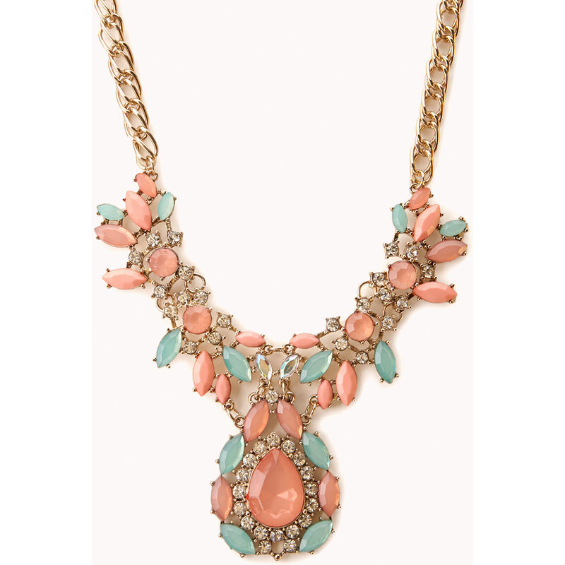 FOREVER21 Old Charm Faux Gemstone Bib Necklace