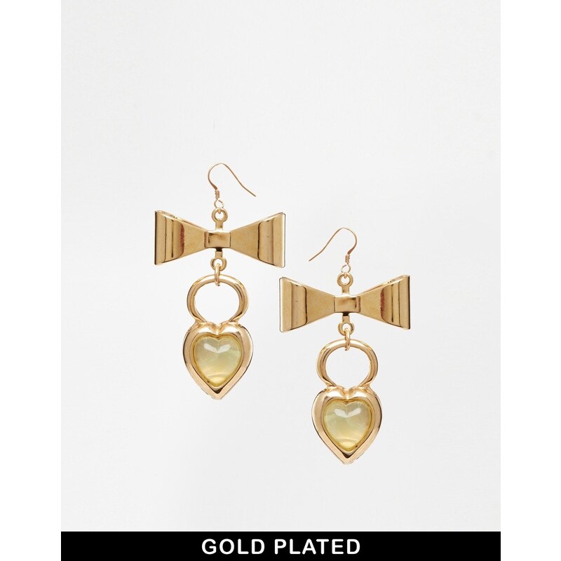 Adele Marie Heart And Bow Earrings - Yellow