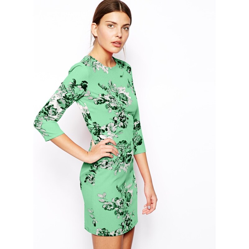 ASOS Rose Mirror Floral Print Bodycon Dress - Green