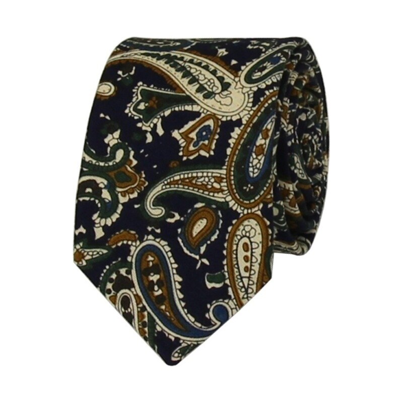 Quentino Tmavě modrá pánská bavlněná kravata s Paisley vzorem