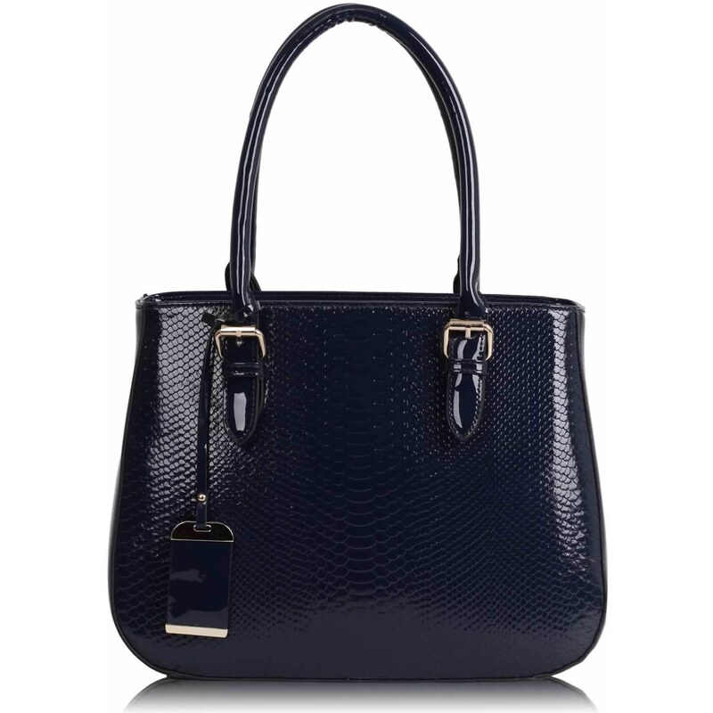 LS Fashion Tmavě-modrá elegantní lesklá kabelka LS00176 tmavě-modrá