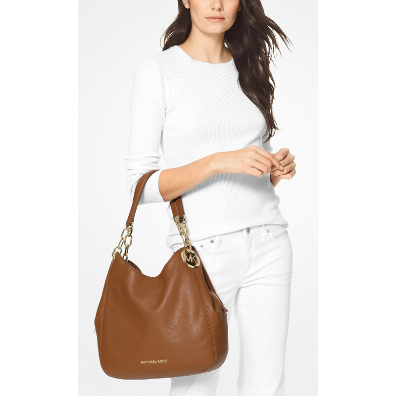 Michael Kors Lillie Chain Leather Hobo Luggae Gold