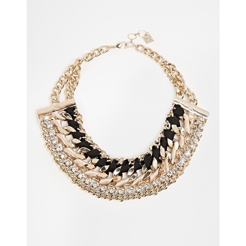 Kardashian Kollection Chain & Wrapped Ribbon Collar Necklace - Black