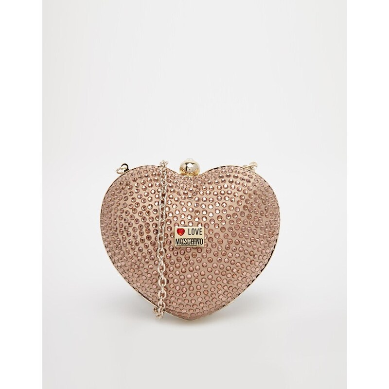 Love Moschino Crystal Heart Clutch in Gold - Gold