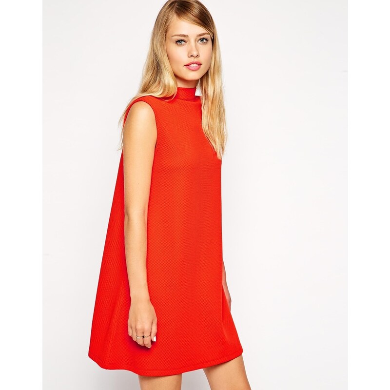 ASOS A-Line Dress in Texture with High Neck - Orange