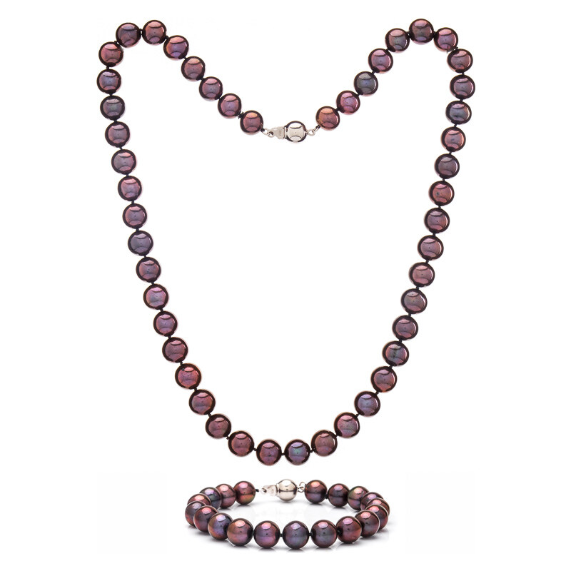 Buka Jewelry Buka Perlová souprava Mutiara (perlový náramek a náhrdelník) – černá 818