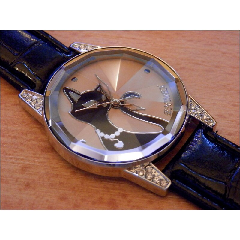 Elegantní černé hodinky Swarovski Enmex Pure Look