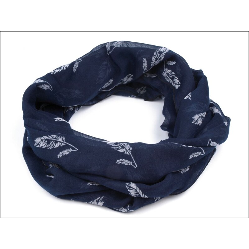 Neobyčejný modrý šátek s motivem peříček