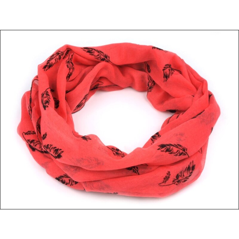 Neobyčejný červený šátek s motivem peříček