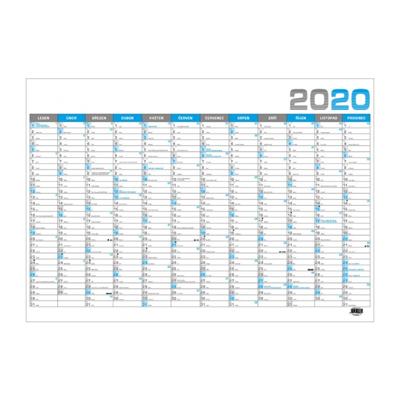 Baloušek s.r.o. Nástěnný kalendář roční B1 - modrý 2020 BKA4-20