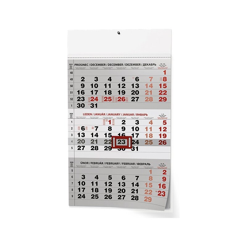 Baloušek s.r.o. Nástěnný kalendář Tříměsíční - A3 (s mezinárodními svátky) - černý 2020 BNC0-20