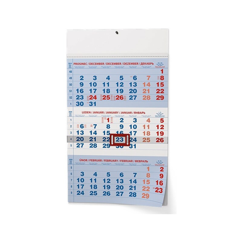 Baloušek s.r.o. Nástěnný kalendář Tříměsíční - A3 (s mezinárodními svátky) - modrý 2020 BNC1-20