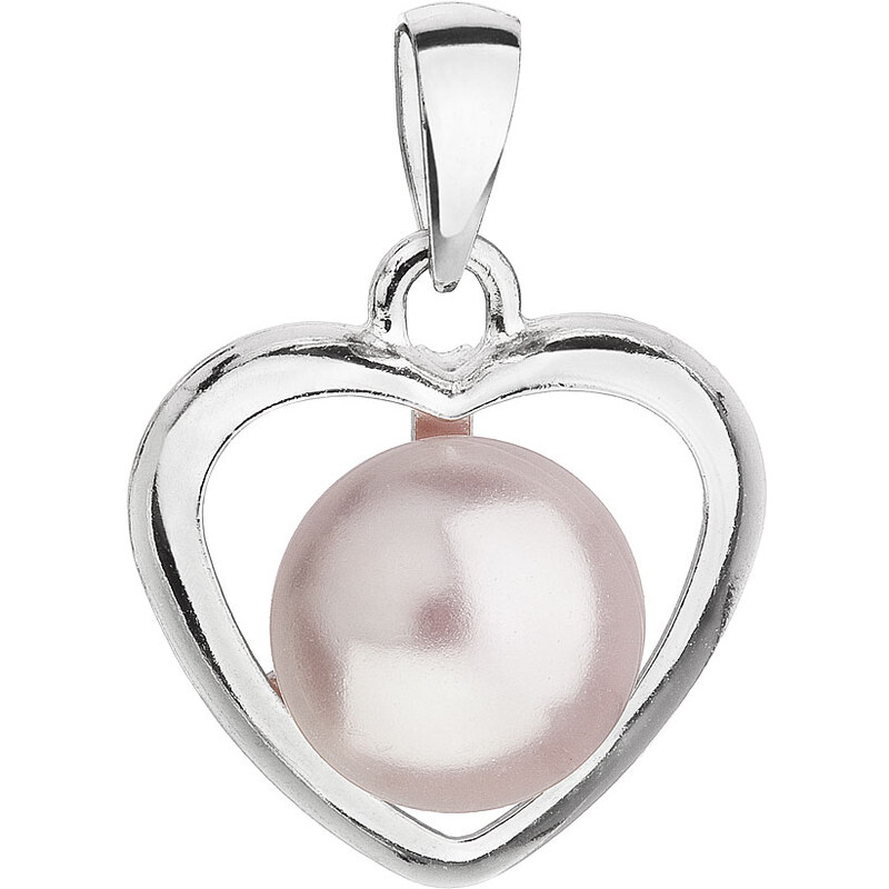 Evolution Group s.r.o. Stříbrný přívěsek s růžovou Swarovski perlou srdce 34246.3