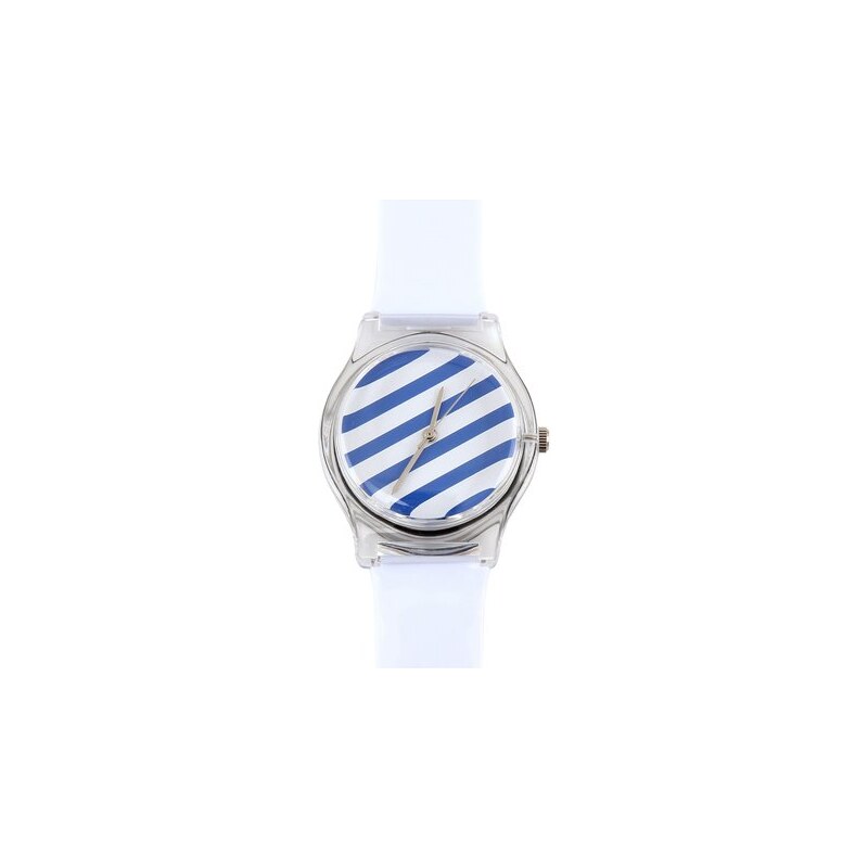 Bílé unisex hodinky May 28th 12:49AM s modrými pruhy