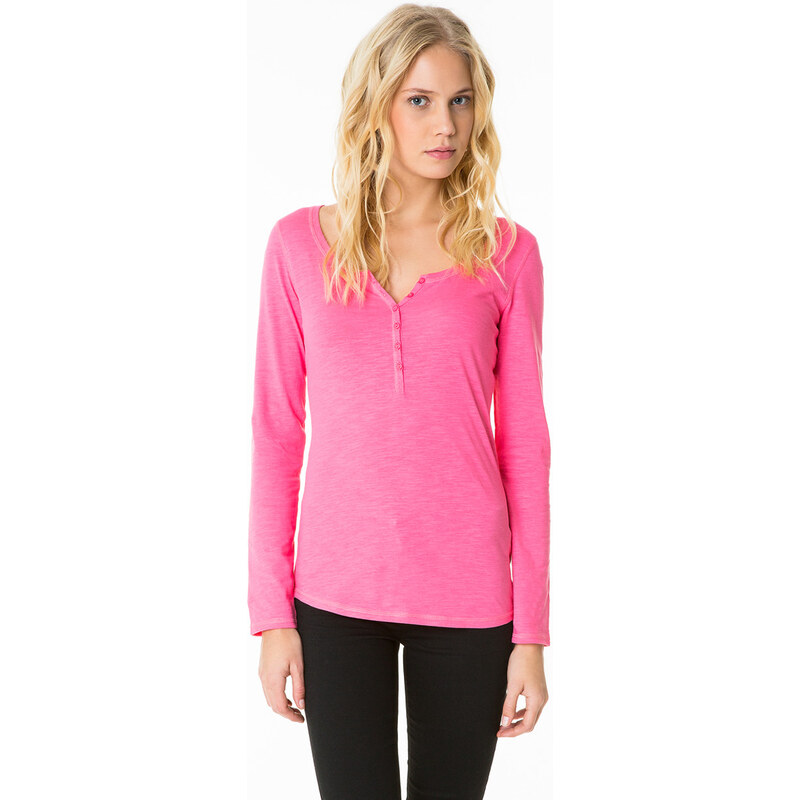 Tally Weijl Pink Buttoned Roll-Up Sleeve Top