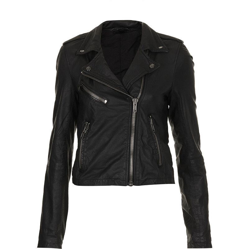 Topshop Shrunken Leather Biker Jacket by Boutique