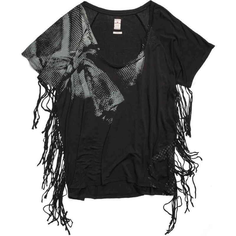 Replay Low-cut viscose jersey T-shirt with front print, side fringe.