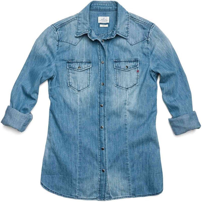 Replay Denim shirt with western shoulders, two flap breast pockets.