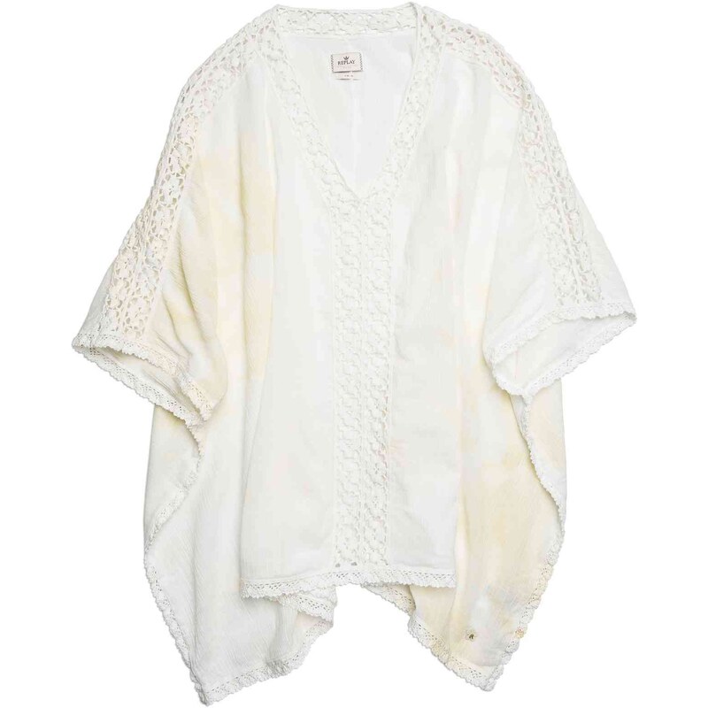 Replay Maxi cotton crepe V-neck blouse with lace borders & inserts.