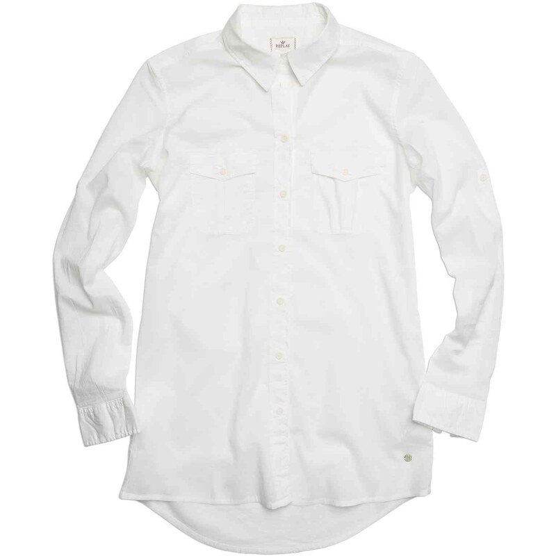 Replay Cotton muslin shirt with two flap breast pockets, sleeve tabs.