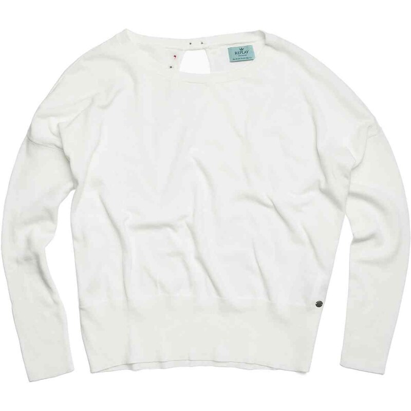 Replay Long-sleeve cotton sweater with wide round neck, back keyhole, little buttons.