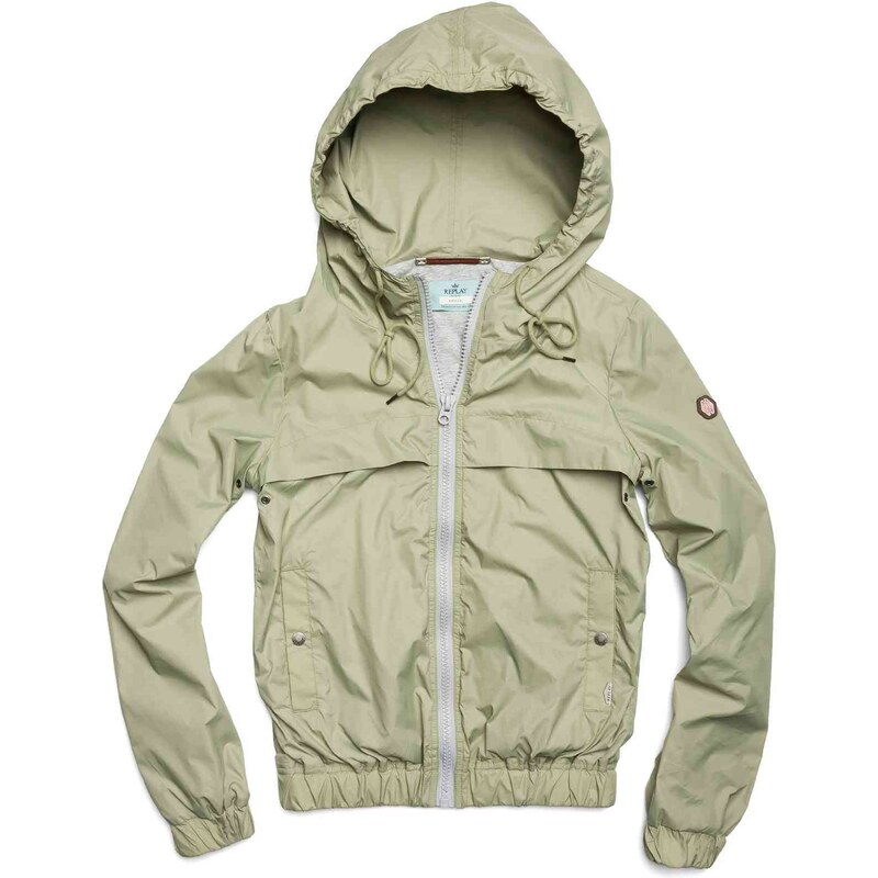 Replay Hooded full zip nylon jacket with elastic bottom, two front hidden pockets.