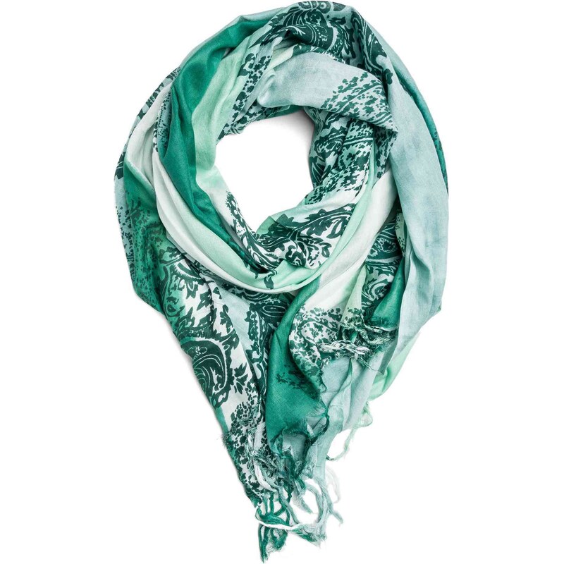 Replay Tie&dye paisley print viscose scarf with fringe edging.