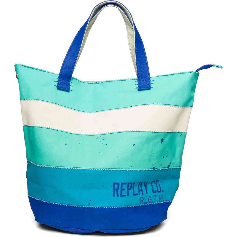 Replay Double-handle cotton canvas shoulder handbag with zip closure.