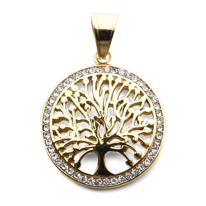 BM Jewellery Přívěsek strom života se zirkony zlatý z chirurgické oceli S793100