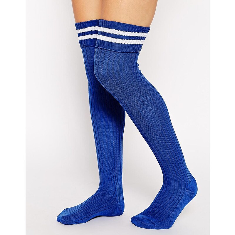 ASOS 2 Stripe Over The Knee Socks - Blue