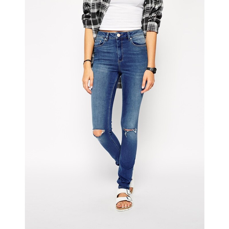 ASOS Ridley Skinny Jeans in Melbourne Mid Wash with Ripped Knees - Blue