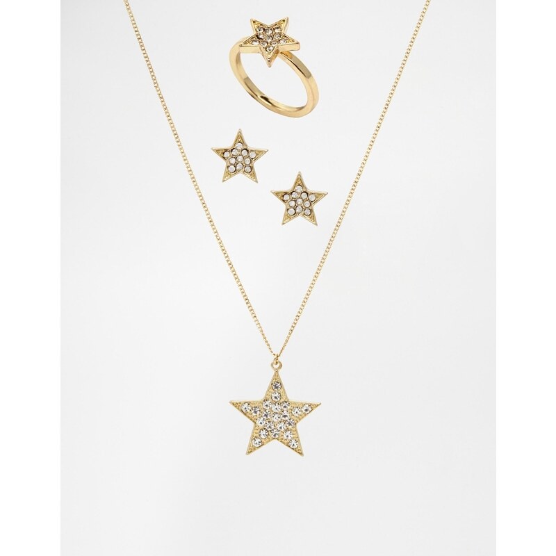 Pieces Delposa Star Necklace Ring And Earrings Set - Gold